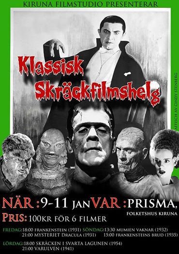 Affisch fr Skräckfilmshelg p Filmstudio i Kiruna p Kiruna Folkets Hus