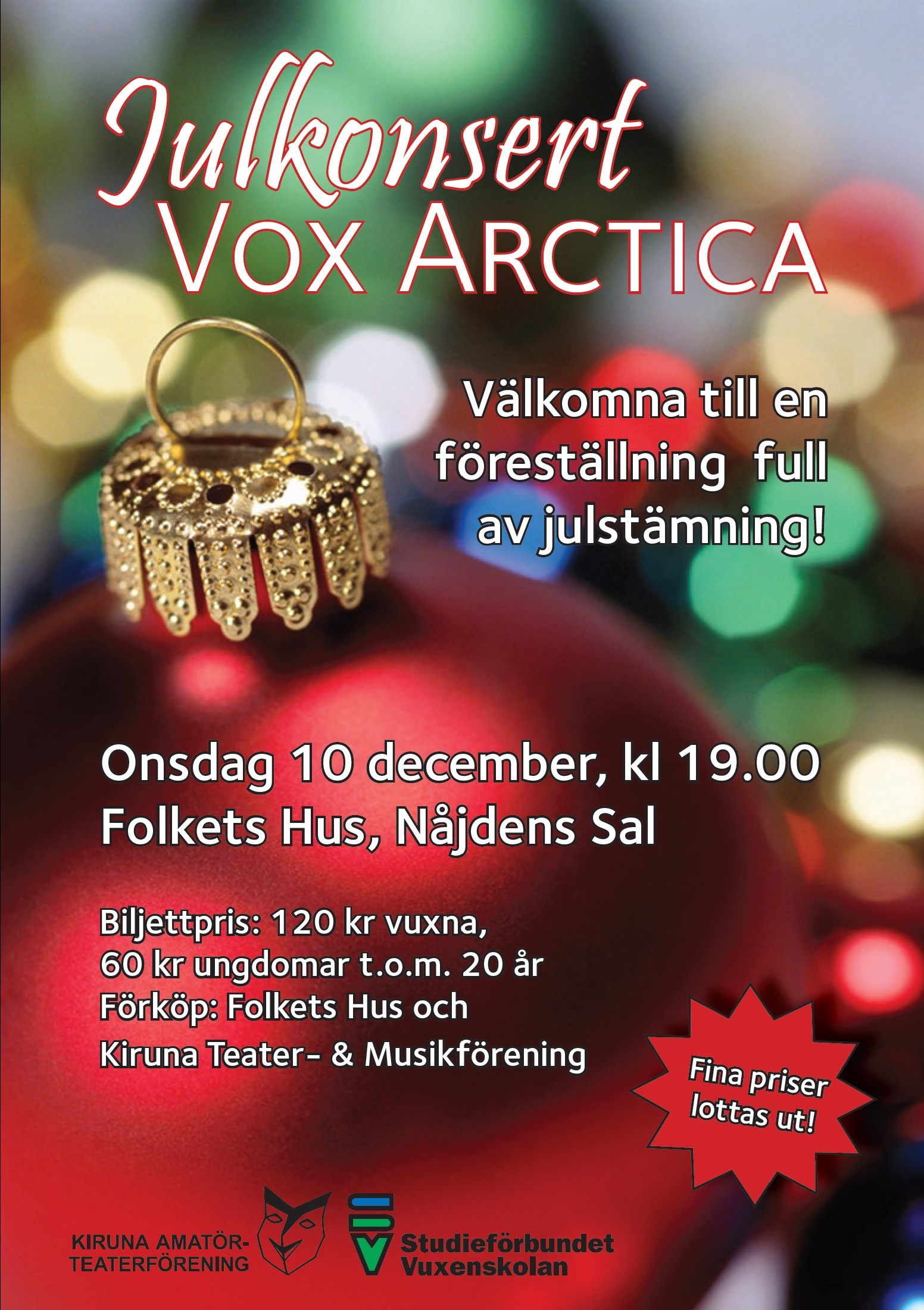 Affisch för Vox Arctica Julkonsert på Musikföreställning i Kiruna på Kiruna Folkets Hus