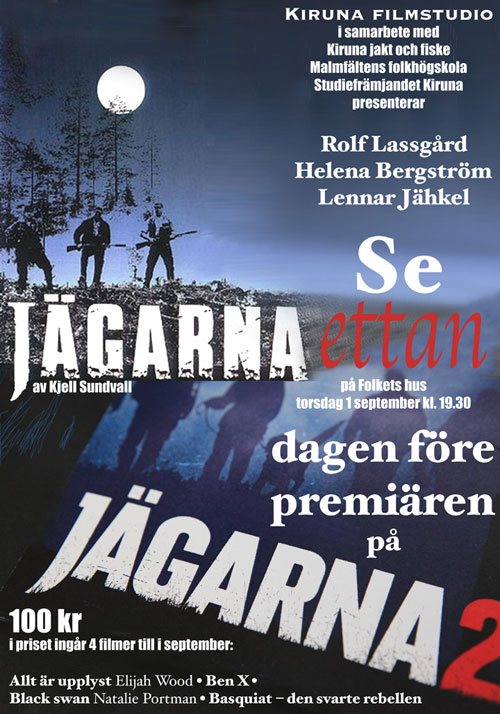 Affisch för Jägarna (1996) på Filmstudio i Kiruna på Kiruna Folkets Hus
